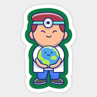 Cute Doctor Save Cute World Cartoon Sticker